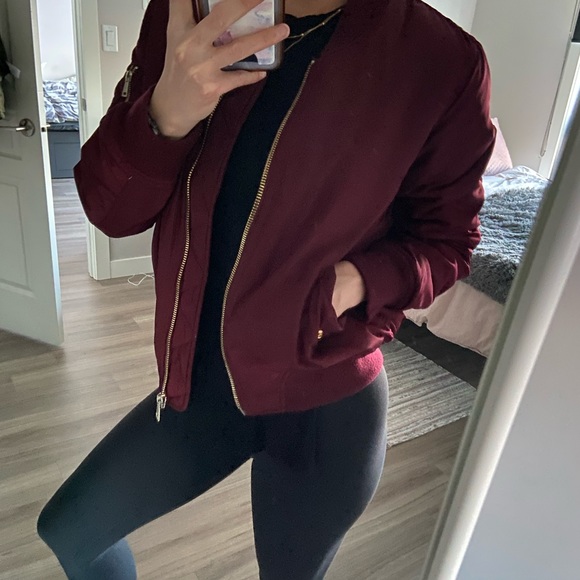 Topshop burgundy bomber jacket 38/6 - Picture 2 of 7
